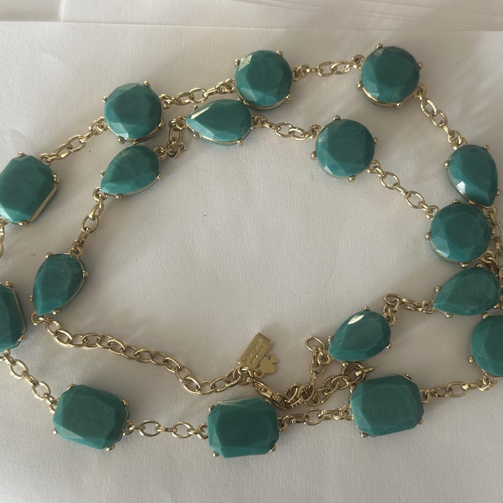 Kate Spade New York Turquoise Green Station Necklace Gold Tone Resin 32 Inch